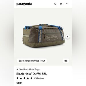 NWT Patagonia Black Hole Duffel Bag 55L - Basin Green